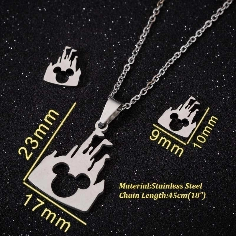 Fashion Heart Shape Butterfly Stainless Steel Plating Earrings Necklace 1 Set