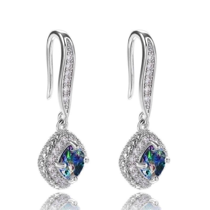 Fashion Square Inlaid Zircon Copper Drop Earrings
