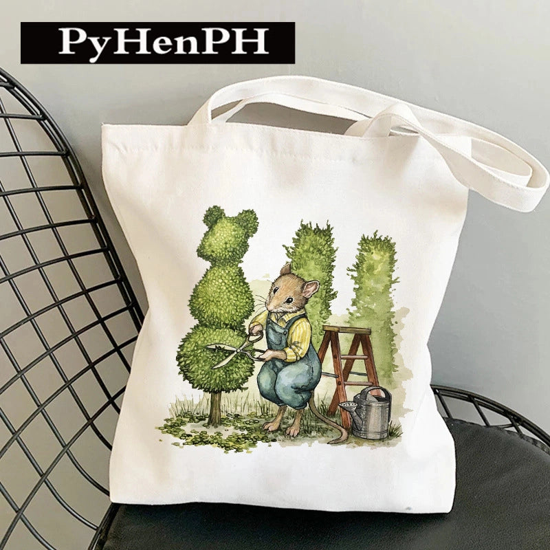 Women's Canvas Printing Animal Streetwear Square Open Canvas Bag