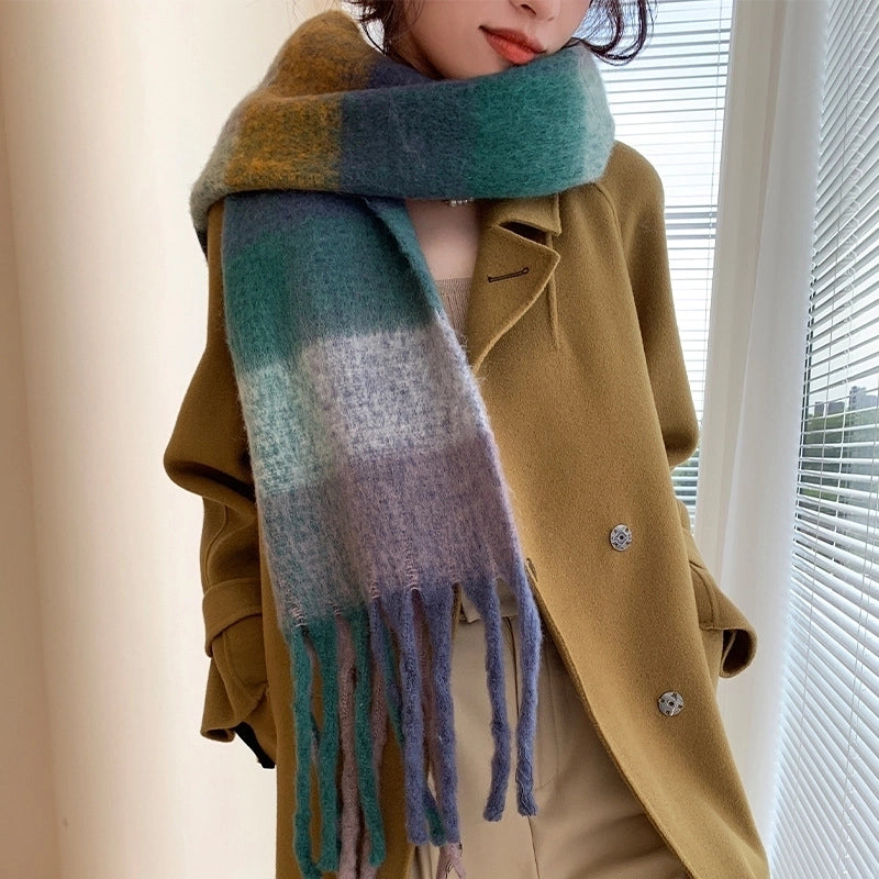 Popular Spring And Winter AC Scarf Warm Thickened Color Plaid Scarf Scarf Shawl Fashionable Western Style Outer Wear