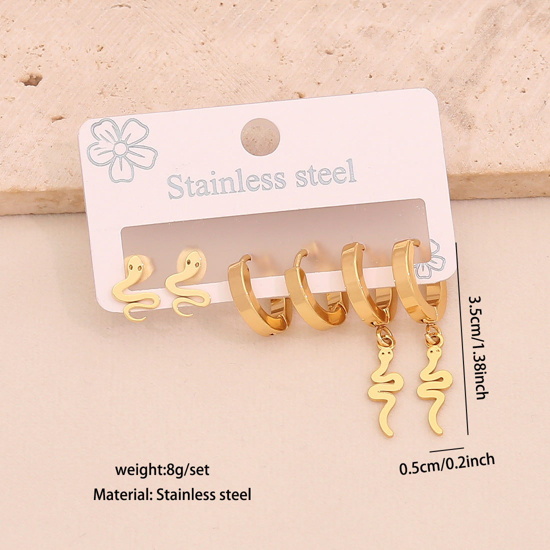 3 Pairs Of Love Butterfly Stainless Steel Earrings Set Flower Crown Earrings E612
