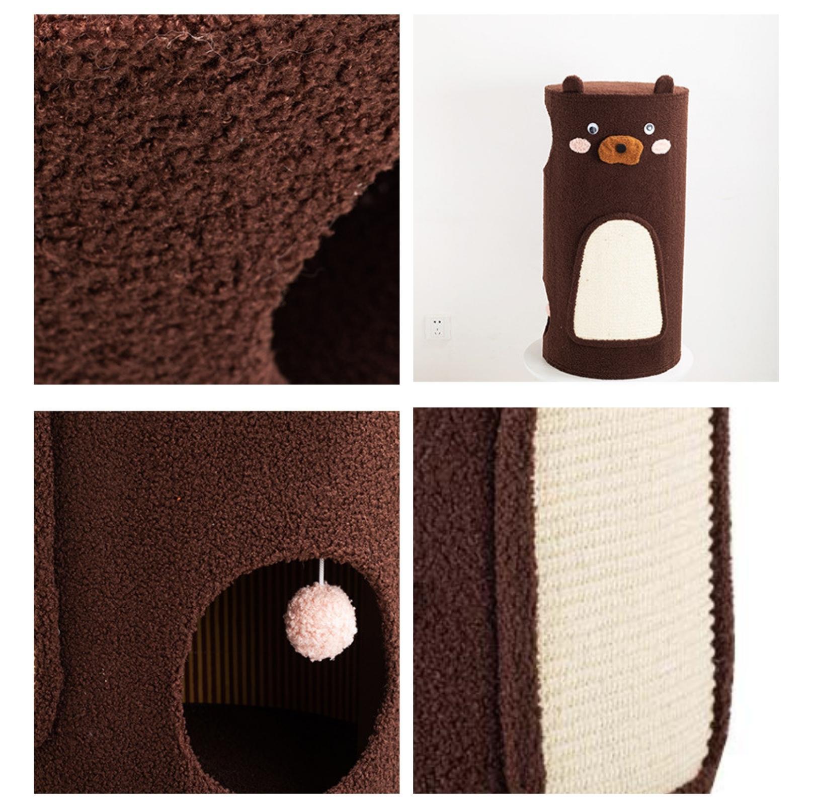 Bear Barrel Cat Scratching Post with Detachable Plush Covering