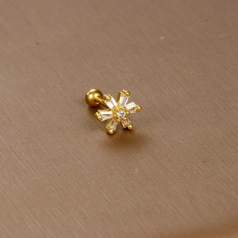 1 Piece Sweet Minimalist Flower Plating Inlay Titanium Steel Zircon Ear Studs
