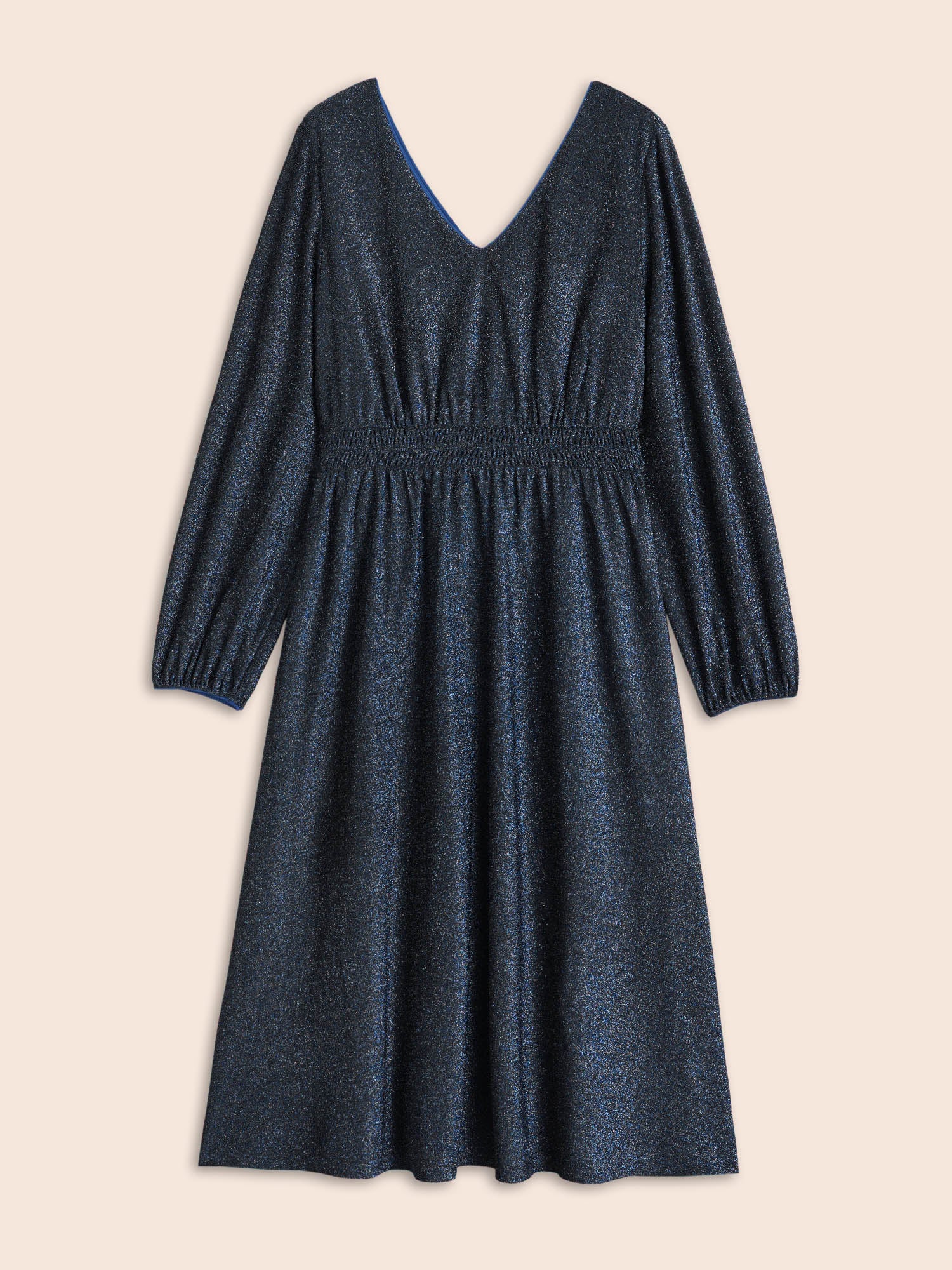 V Neck Luxe Texture Shirred Dress