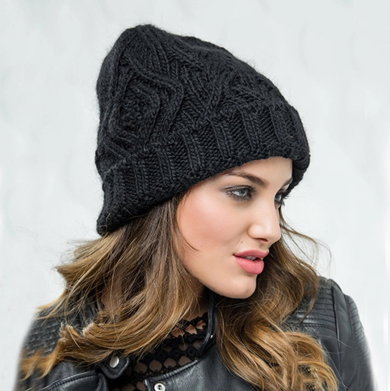 Explosions Diamond Square Soft Coarse Wool Knitted Hat Women's Hat Fashion Autumn And Winter Wool Hat