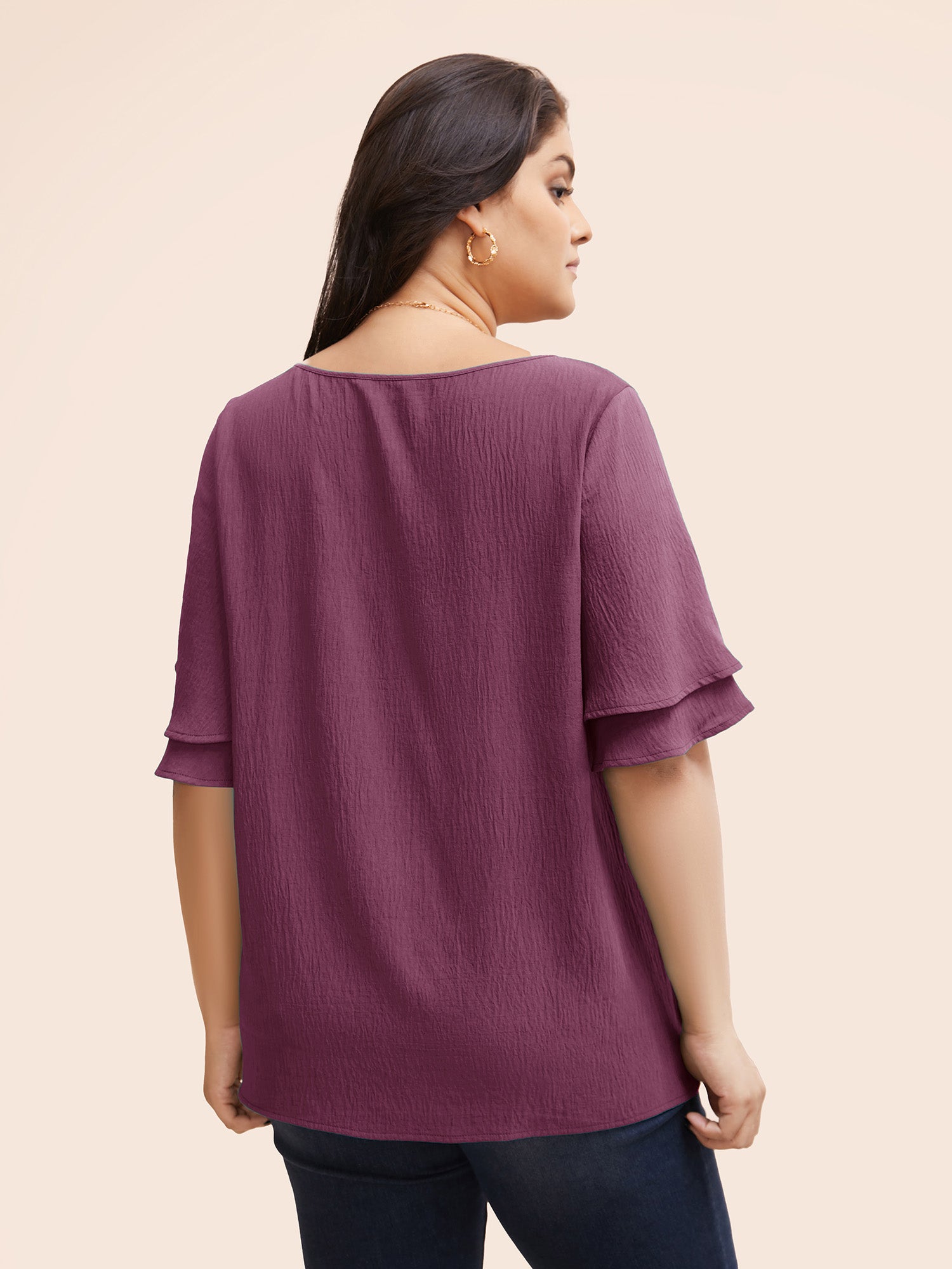 Solid Tiered Ruffles Split Hem Blouse