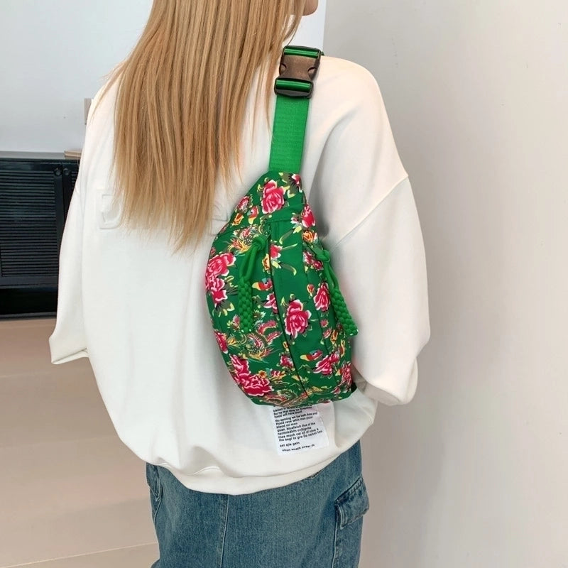 Women's Nylon Flower Vintage Style Classic Style Sewing Thread Square Zipper Shoulder Bag