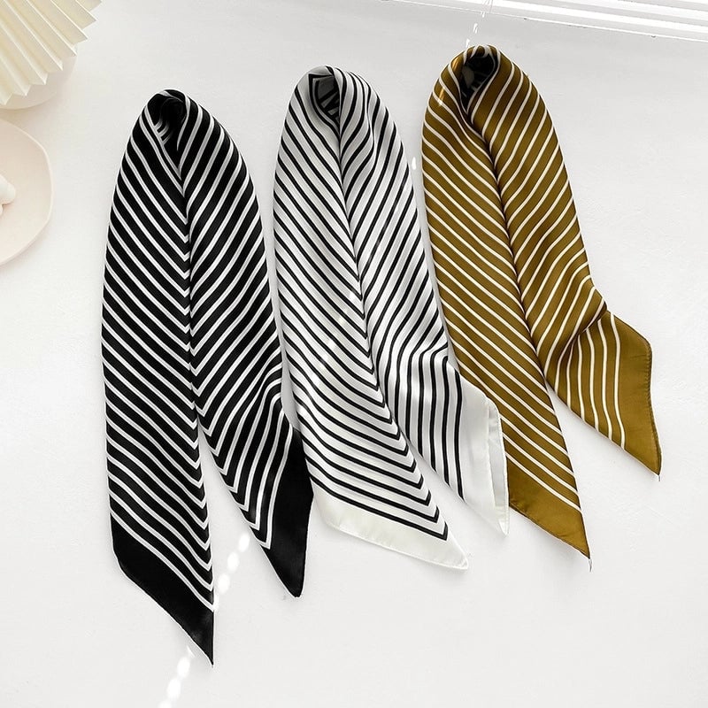 Striped Fashion Retro Imitation Silk Small Square Scarf