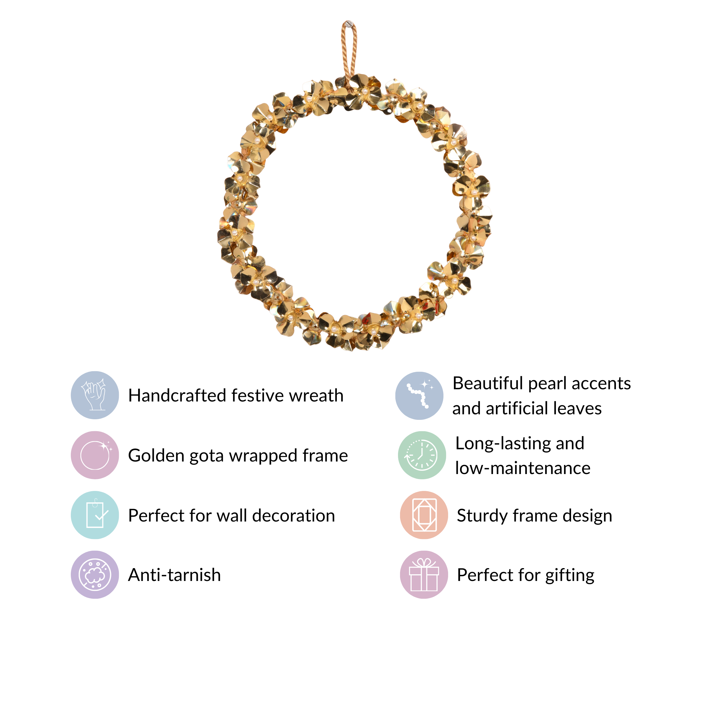 Wall Hanging Gold Flower Wreath Set Of 2 8 Inch