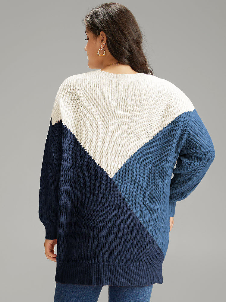 Colorblock Split Side Drop Shoulder Pullover