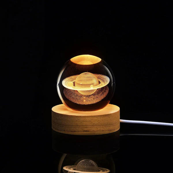 3D CRYSTAL BALL NIGHT LAMP WITH WOODEN BASE SOLAR SYSTEM CRYSTAL BALL NIGHT LIGHT. BEDROOM DECOR