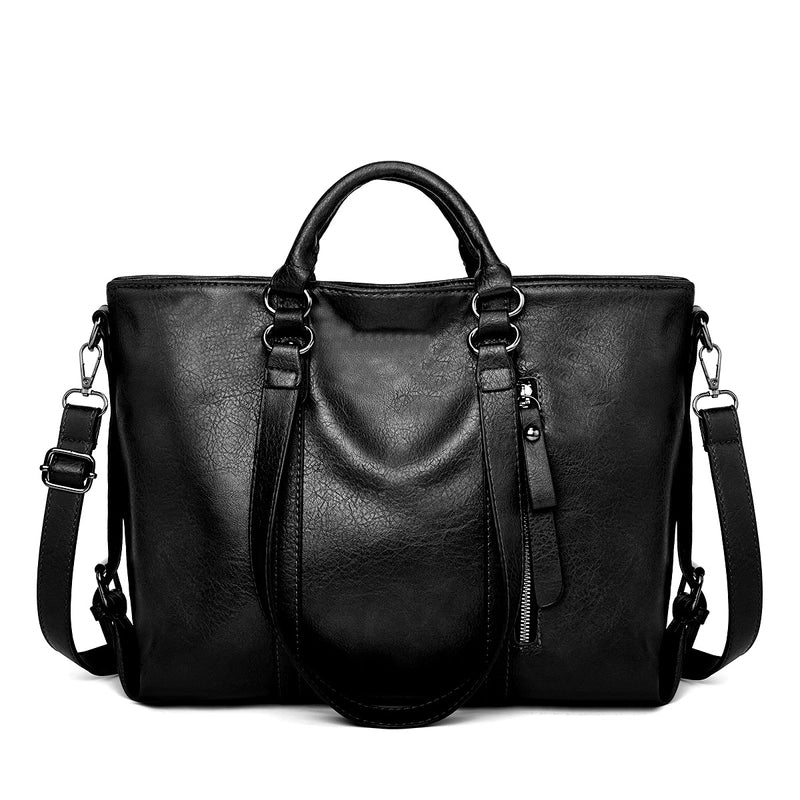 Women's Large Pu Leather Solid Color Classic Style Zipper Handbag