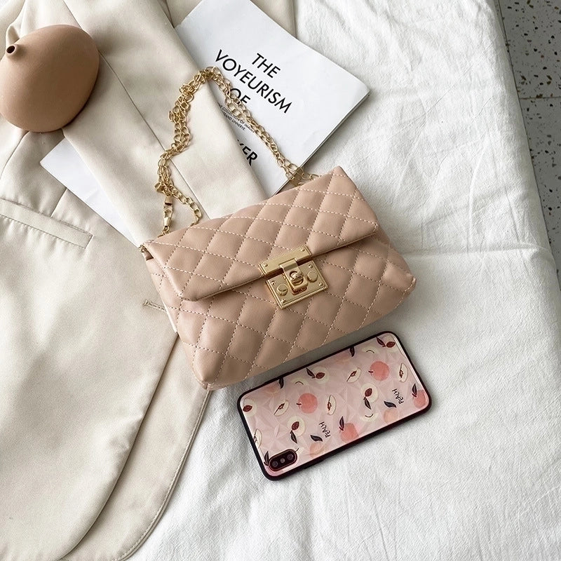 Women's Small Pu Leather Solid Color Fashion Square Lock Clasp Crossbody Bag
