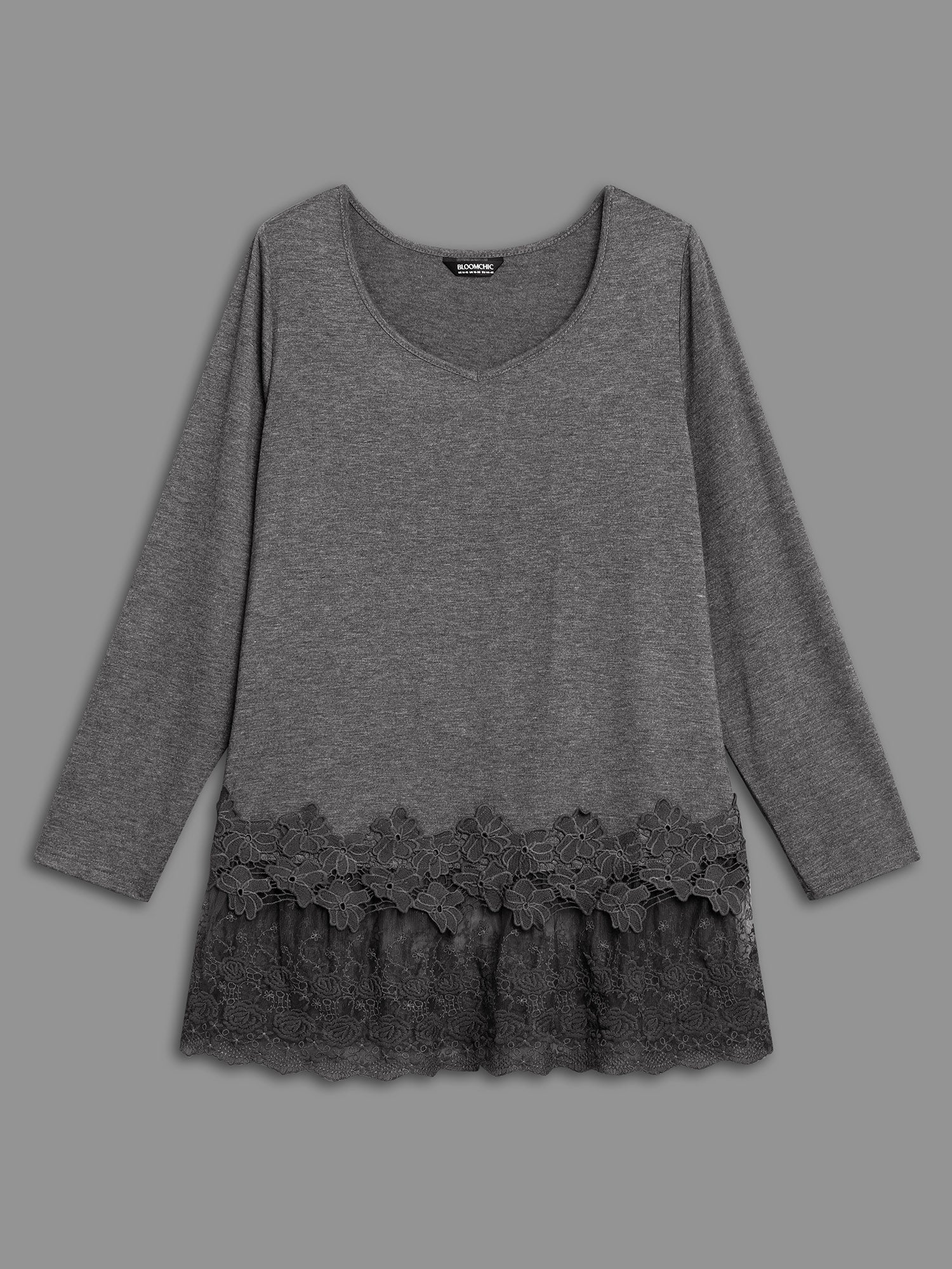 V Neck Lace Panel Jersey Top