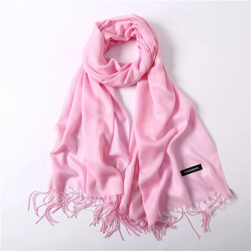 Women's Elegant Classic Style Solid Color Polyester Tassel Scarf