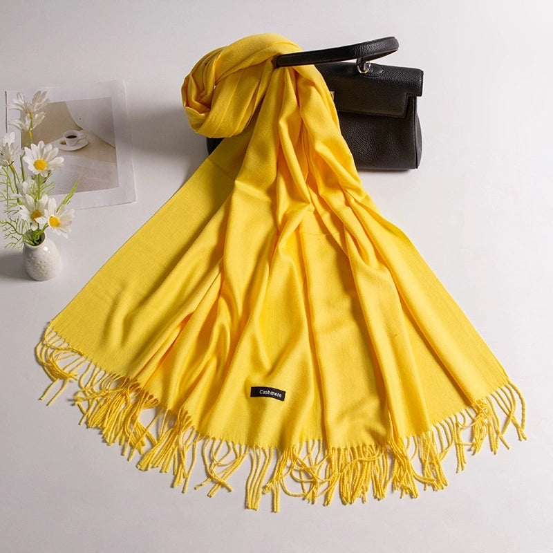 Autumn And Winter New Annual Meeting Cashmere Scarf Women's Tassel Shawl Padded Scarf Warm Solid Color Scarf