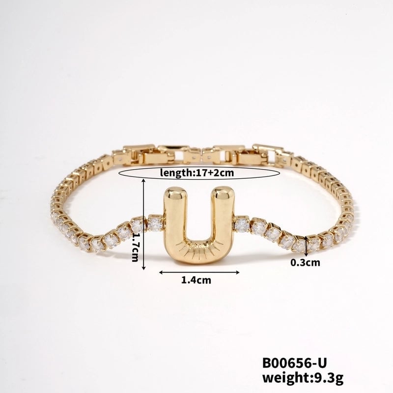 304 Stainless Steel Copper K Gold Plated Minimalist Classic Style Plating Inlay Letter Zircon Bracelets