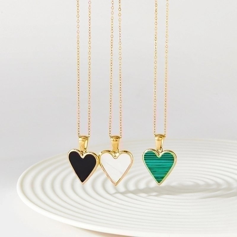 3 Pieces Fashion Heart Shape 304 Stainless Steel Shell 16K Gold Plated White Gold Plated Gold Plated Inlay Earrings Necklace