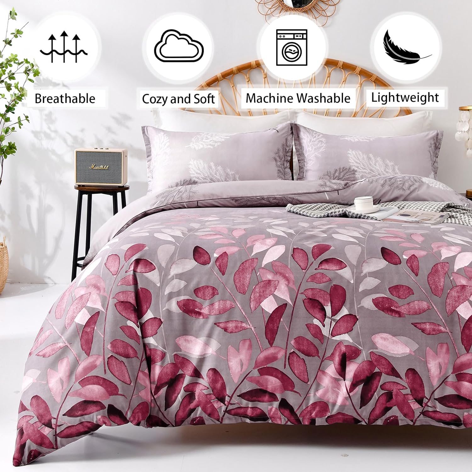 Pink Leaves-Bed Sheet Set
