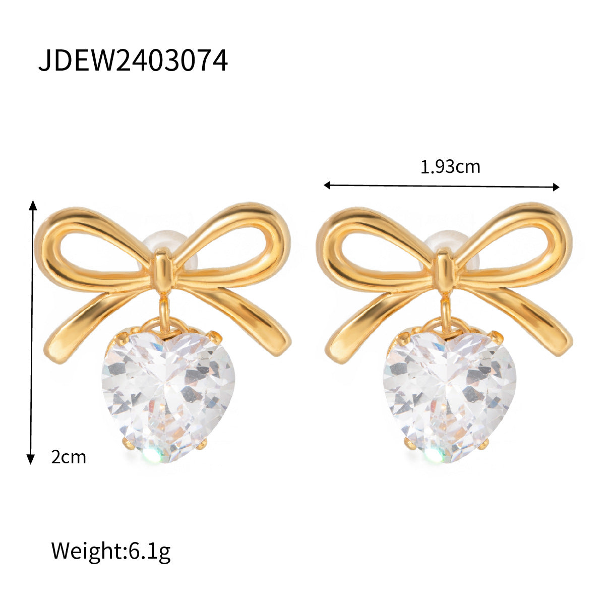 Jie Ding Stainless Steel Valentine'S Day Bow Earrings Zircon Heart Earrings Titanium Steel Earrings