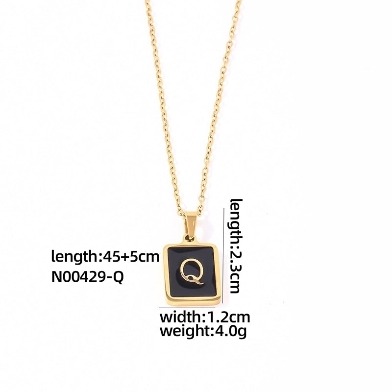 304 Stainless Steel K Gold Plated Minimalist Plating Inlay Letter Rectangle Shell Pendant Necklace