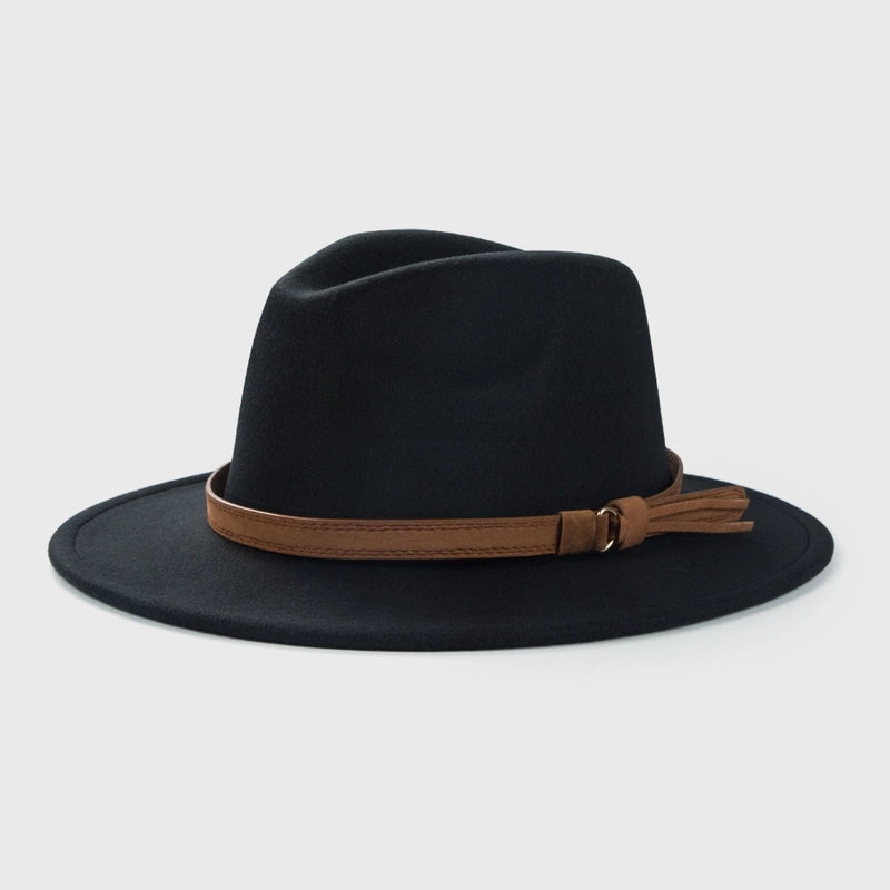 Retro Woolen Hat Belt Accessories Top Hat Simple Big Brim Jazz Hat
