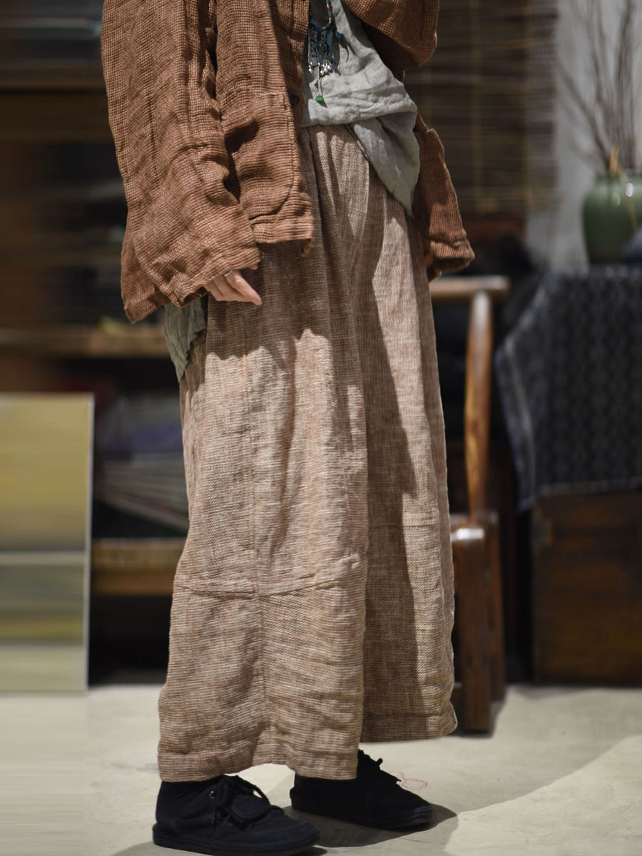 Women Vintage Summer Pure Color Wide-leg Linen Pants