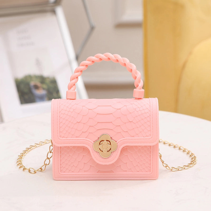 Women's PVC Solid Color Crocodile Classic Style Square Lock Clasp Crossbody Bag