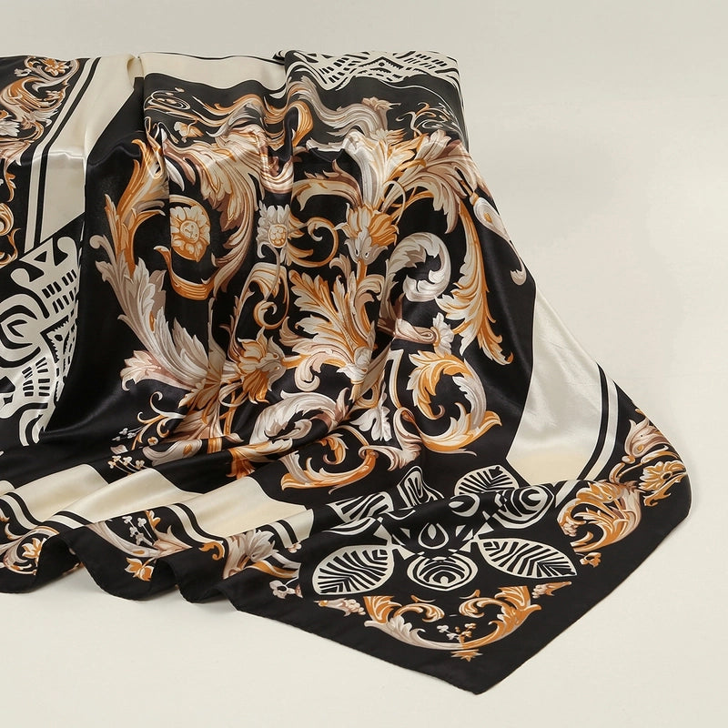 Women's Sweet Pastoral Flower Satin Silk Scarf Kerchief