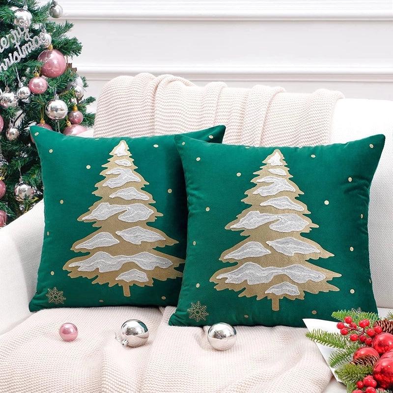 Fashion Christmas Tree Elk Short Plush Pillow Cases