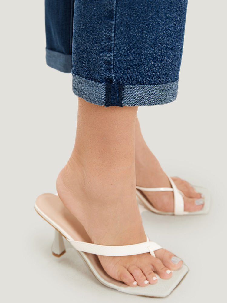 Ripped Embroidered Roll Hem Very Stretchy Jeans
