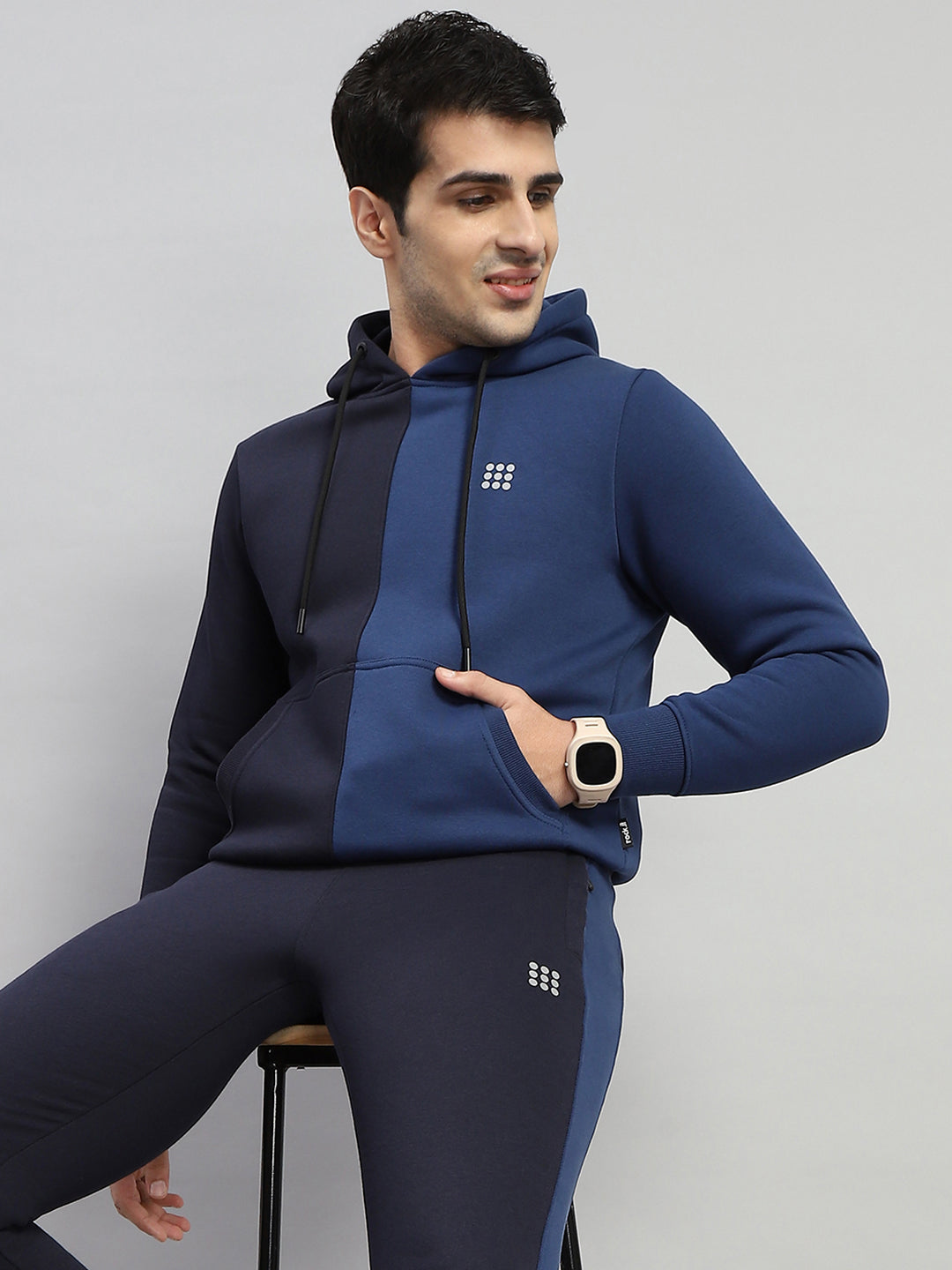 Men Navy Blue Solid Hooded Full Sleeve Winter Tracksuit