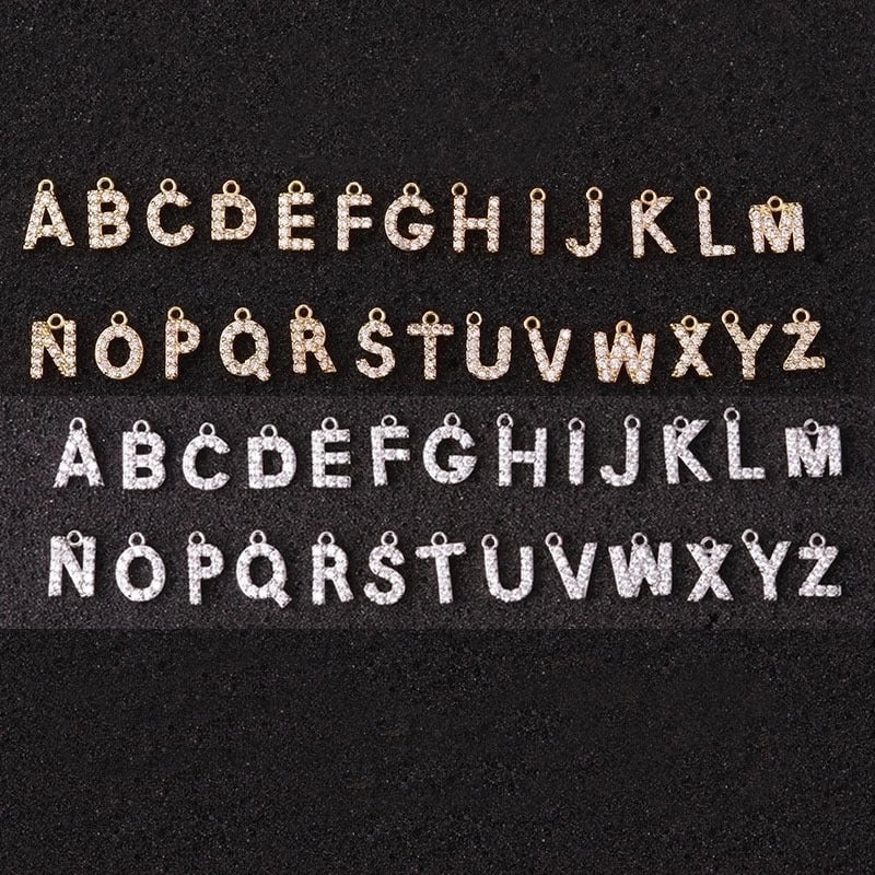 Copper Minimalist Letter Inlaid Zircon Pendant Necklace