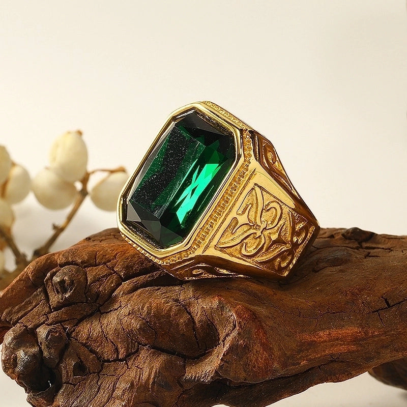 Retro Square Titanium Steel Plating Inlay Artificial Gemstones Rings