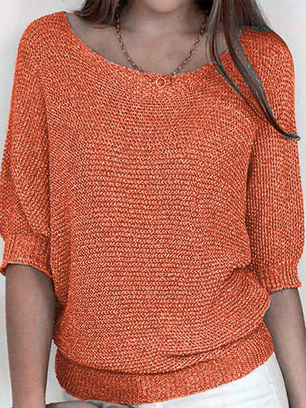 Loose Plus Size Solid Color Split-Joint Round-neck Sweater Tops