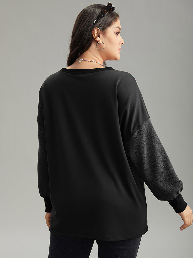 Two Tone Patched Pocket Drop Shoulder Sweatshirt