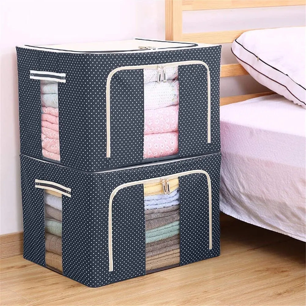 Portable and Foldable Waterproof Wardrobe Storage Box with Steel Frame For Organize Clothes