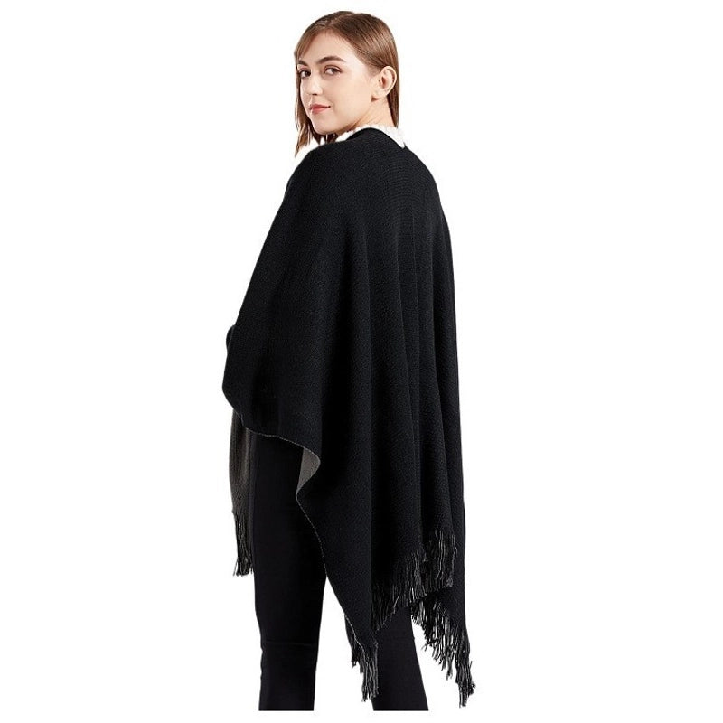 Autumn And Winter Double-sided Knitted Shawl In Stock Warm Shawl Acrylic Tassel Warp Knitted Cape
