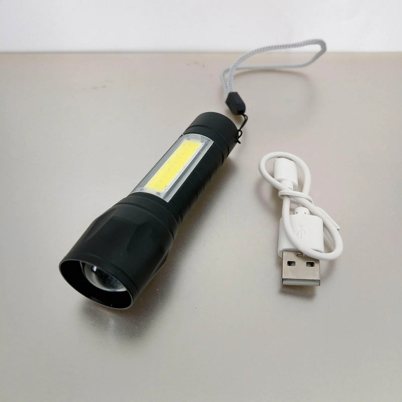 5W Rechargeable Lithium LED Flashlight. Green Drum Torch Light