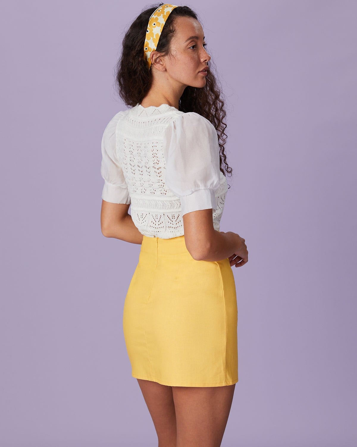 The Yellow High Waisted Ruched Mini Skirt