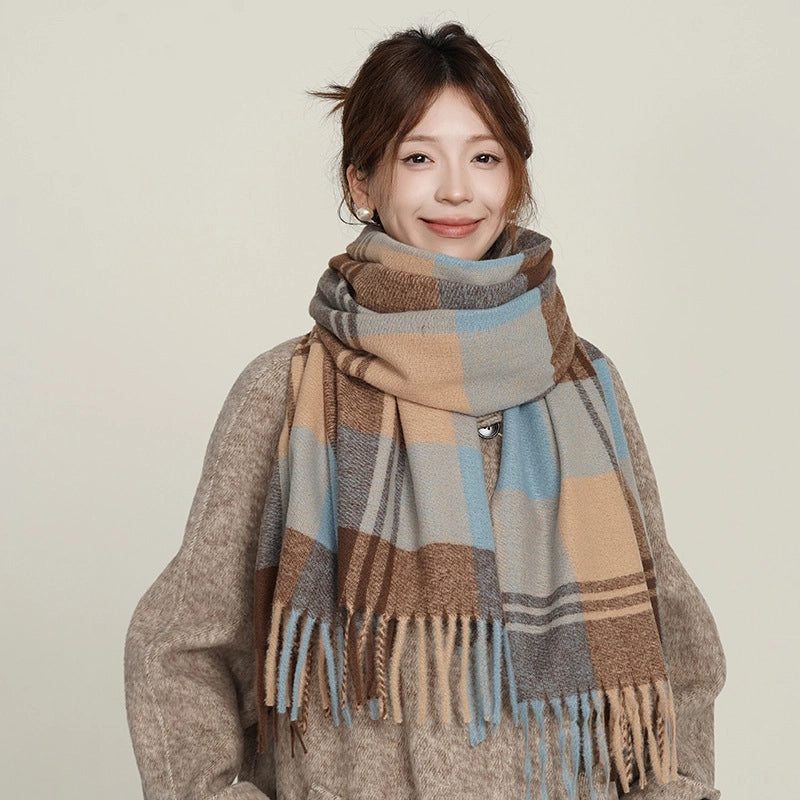 Women's Basic Plaid Polyester Scarf