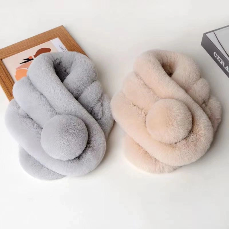 Three-tube Warm Thickened Plush Warm Anti-rabbit Fur Scarf Simple Cross Scarf