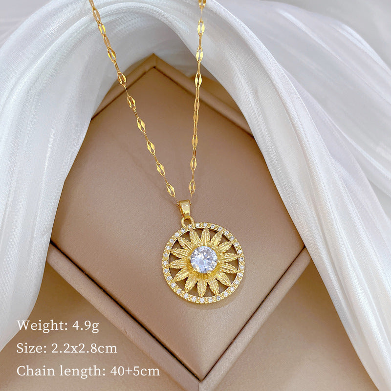 Cartoon Geometric Titanium Steel Diamond Inlay Necklaces