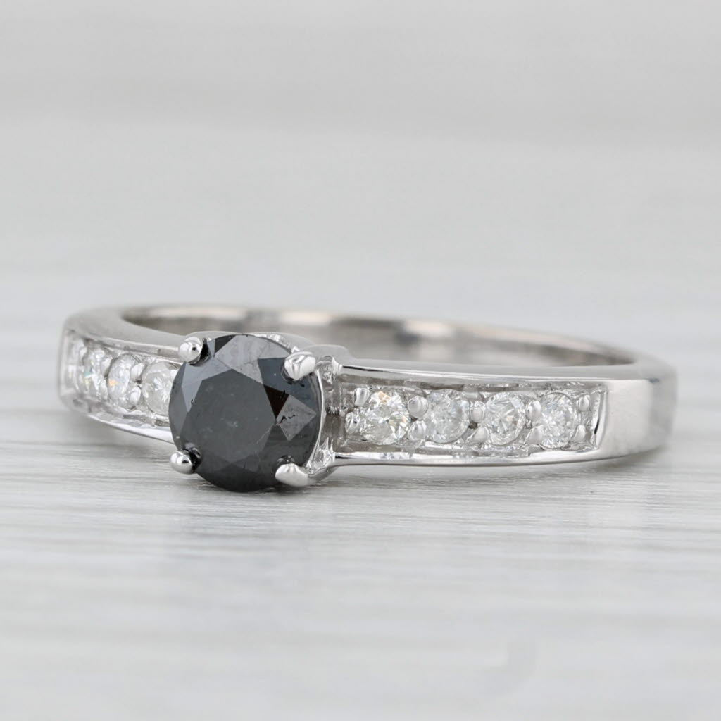 0.77ctw Black White Diamond Ring 18k White Gold Size 7 Engagement