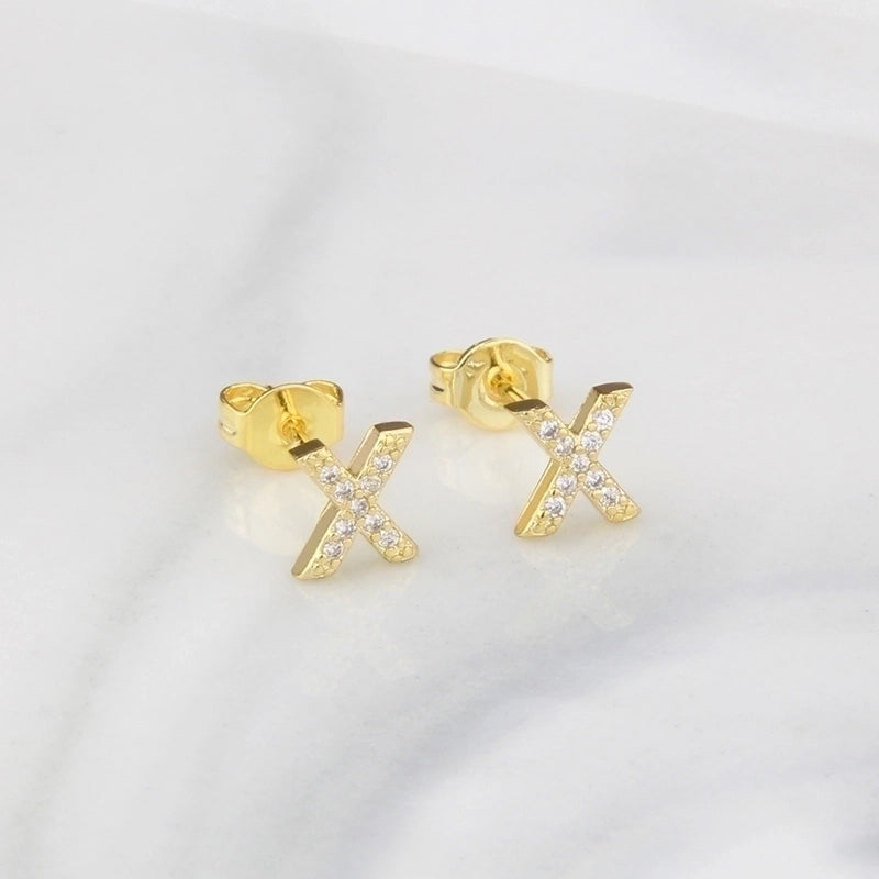 1 Pair Fashion Letter Inlay Copper Zircon Gold Plated Ear Studs