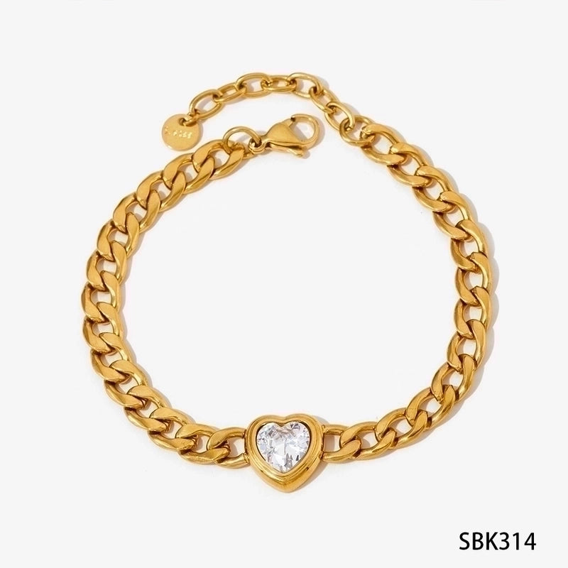 3 Pieces 304 Stainless Steel 16K Gold Plated White Gold Plated Gold Plated Minimalist Inlay Heart Shape Zircon Bracelets Earrings Necklace
