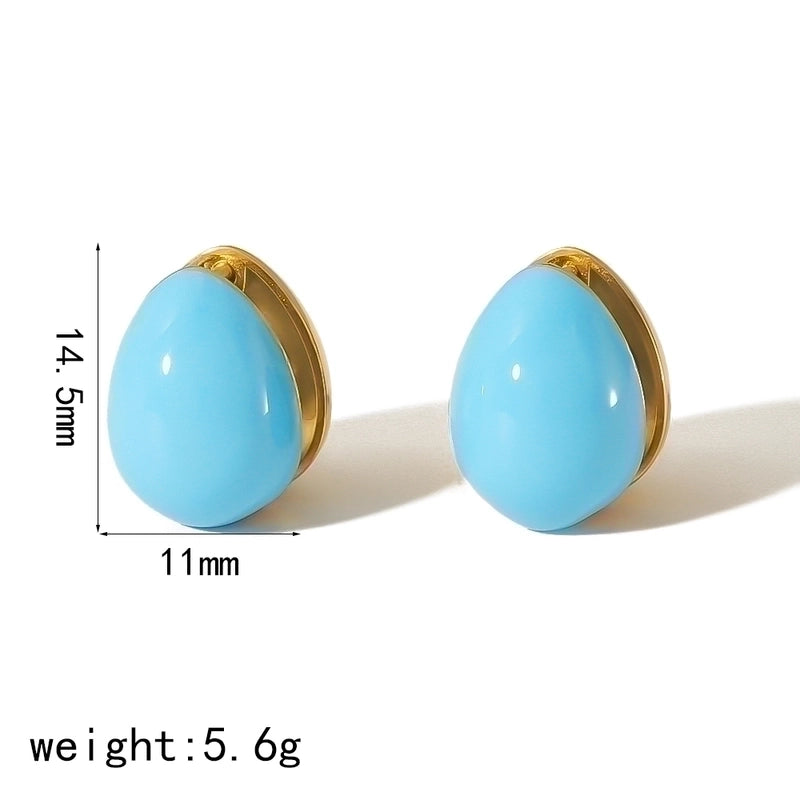 1 Pair Elegant Oval Enamel 304 Stainless Steel 18K Gold Plated Ear Studs