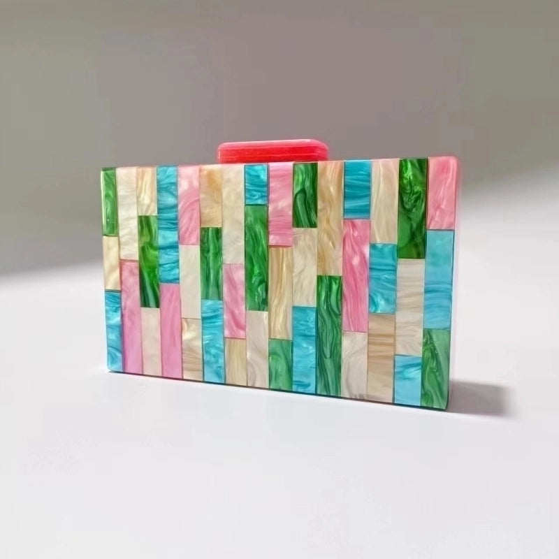 Rose Red Blue Arylic Color Block Evening Bags