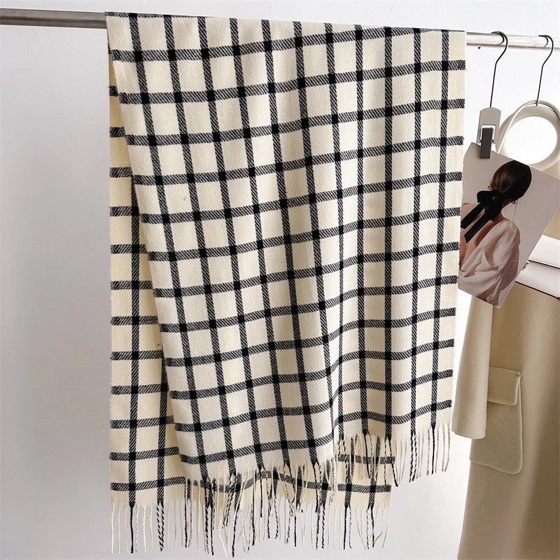 Unisex Elegant Minimalist Lattice Polyester Tassel Scarf