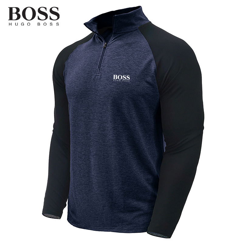 BOSS Men-s Long Sleeved Zipper High Neck Sweatshirt Stand Collar Coat